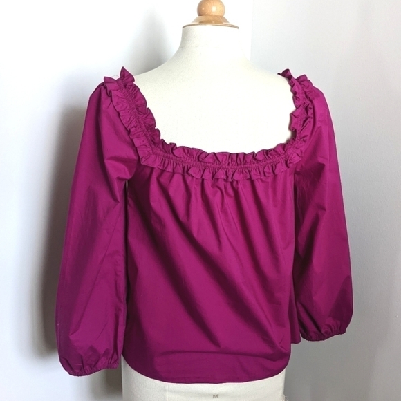 J Crew Magenta Pink Ruffle Penny Blouse S - Picture 9 of 13
